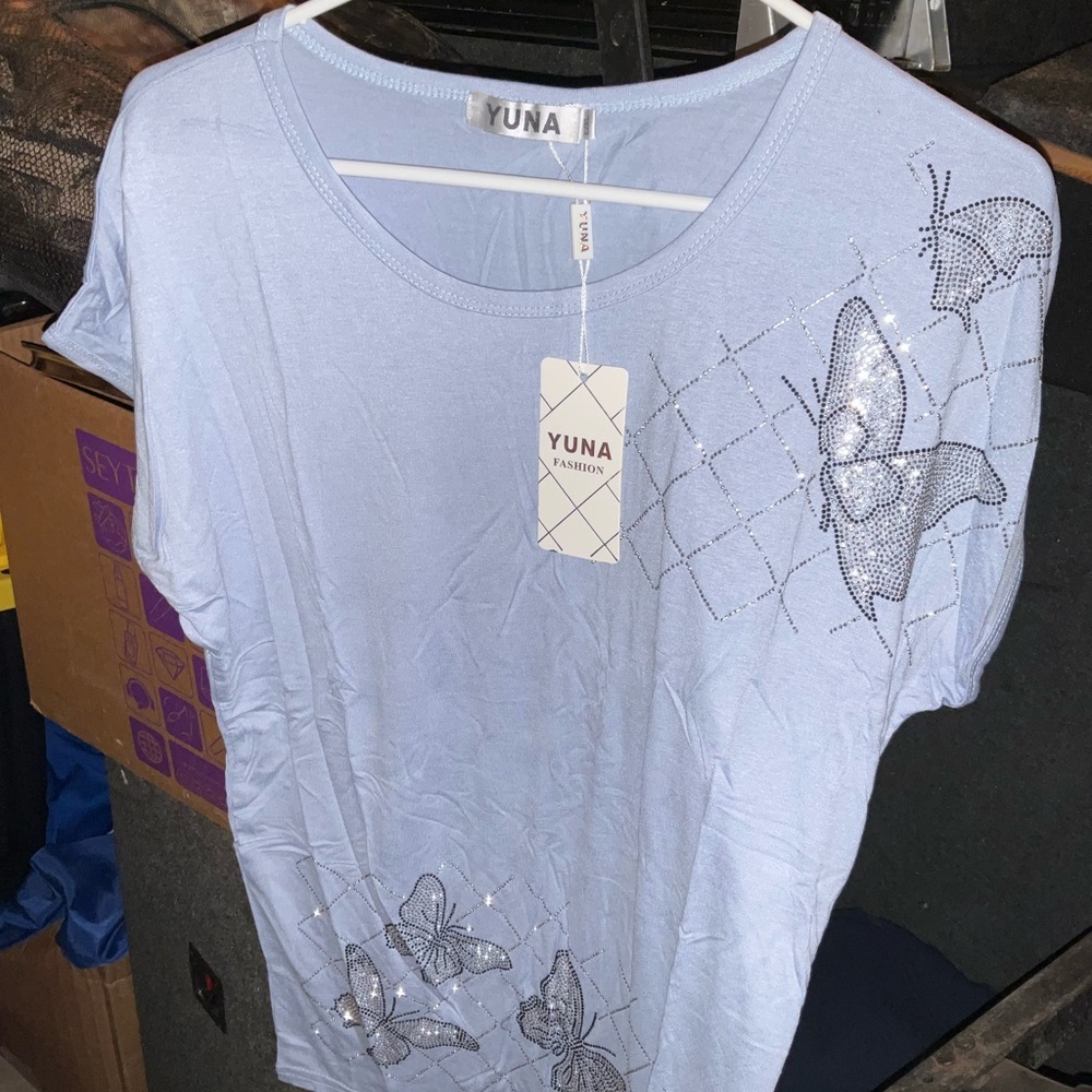 Blue Butterfly Embellished Women's Top